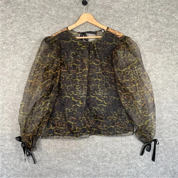 Topshop Tops - TOPSHOP Organza Blouse Size UK 12 Womens Animal Leopard Print Backless Bow Tie
